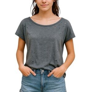 Express Small Gray Oversized Distressed Destroyed Casual Tshirt